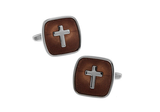 amber cross cufflinks silver trim