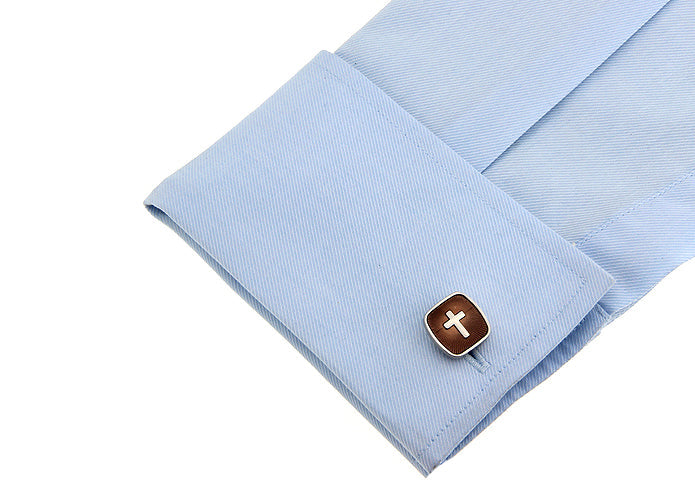 silver and amber cross cufflinks