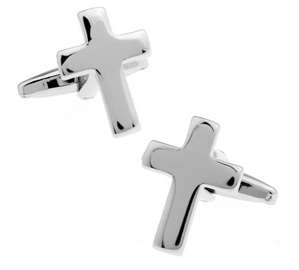 Men’s shiny silver cross cufflinks – Christian religious cuff links for men of faith
