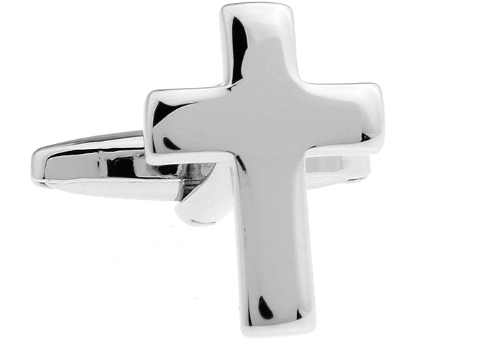 Rhodium plated silver cross cufflinks with bullet back closure
