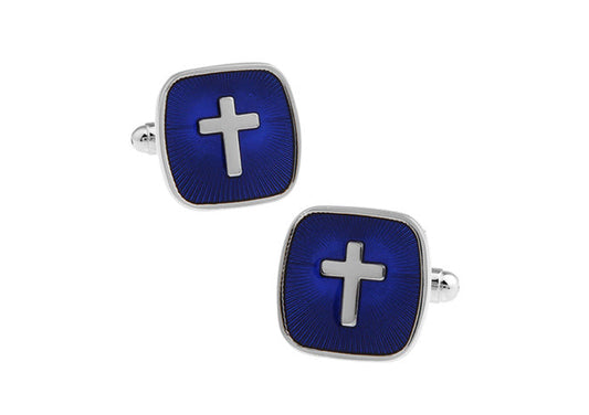 blue cross cufflinks silver christian jewelry