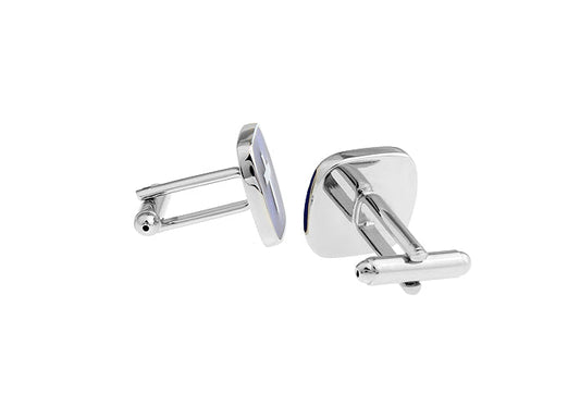 silver cross cufflinks blue enamel