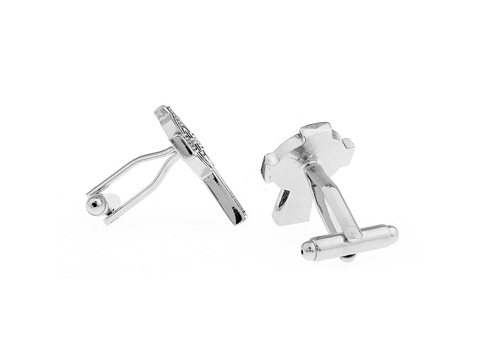 Side view of Celtic Cross cufflinks showing bullet-back closure