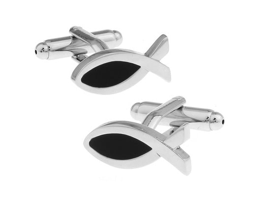 Silver Ichthys Jesus Fish Christian cufflinks