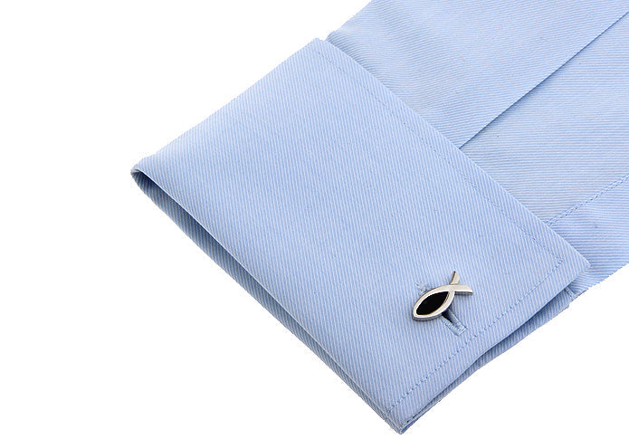 Silver Ichthys Jesus Fish Christian cufflinks