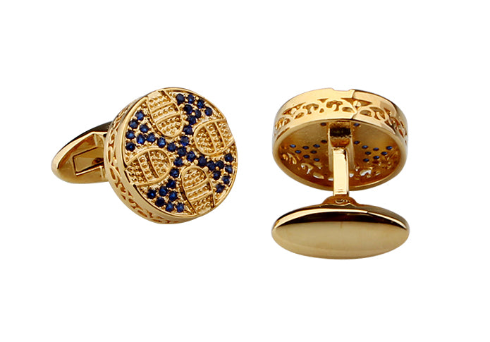 Side view of gold cross cufflinks showing bullet-back closure