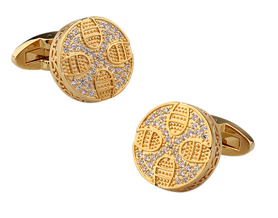 gold cross cufflinks with clear crystal accents