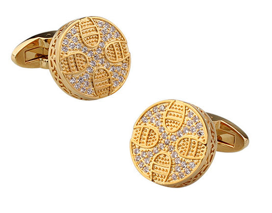 gold cross cufflinks with clear crystal accents