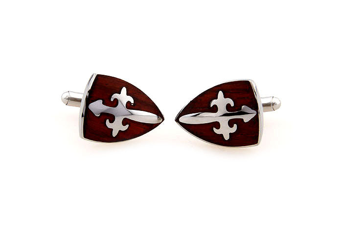 Faith inspired shield cufflinks with cross and cherry wood inlay