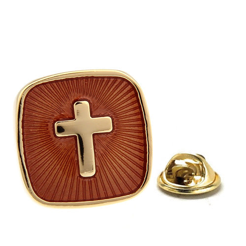amber gold cross lapel pin