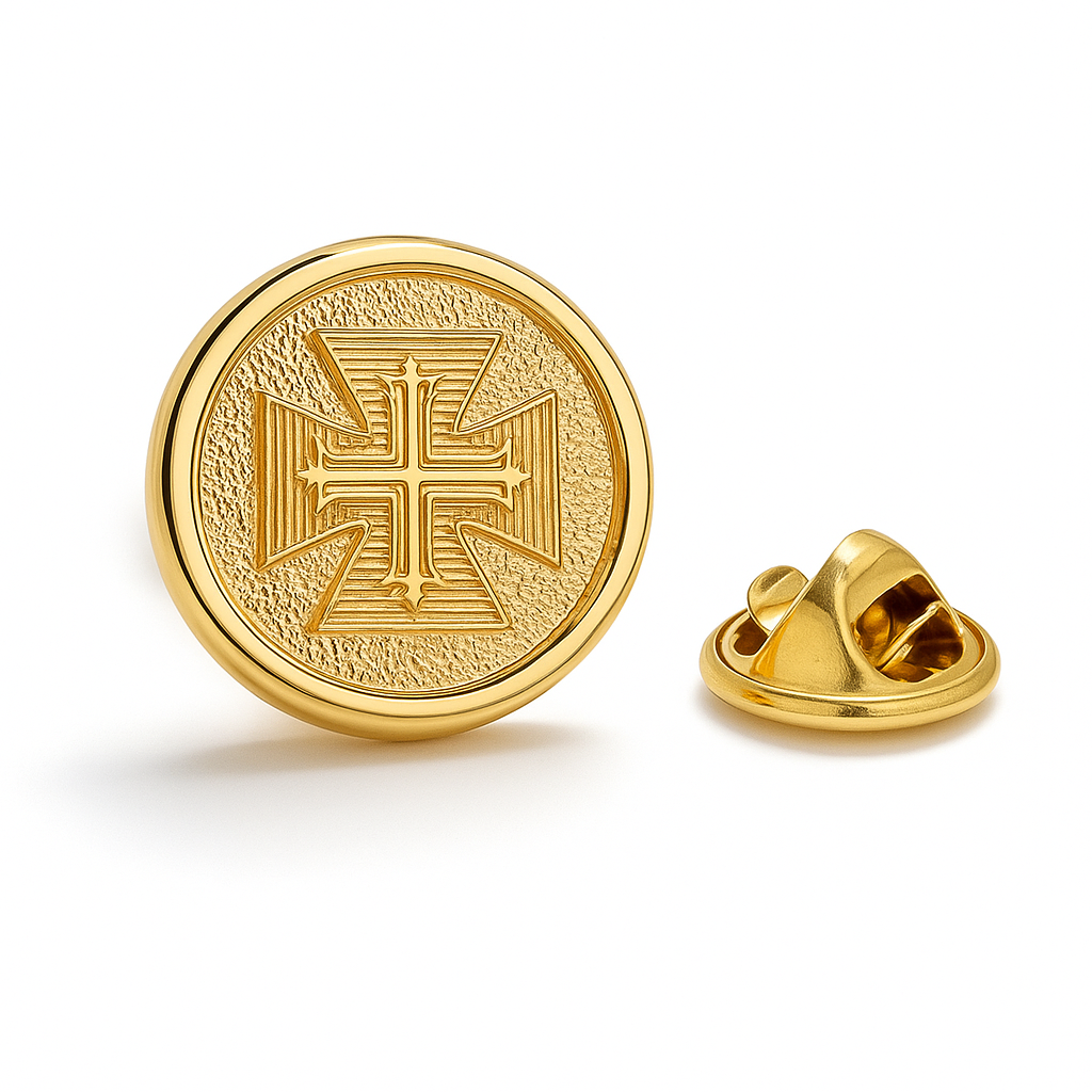 gold christian button style cross pin
