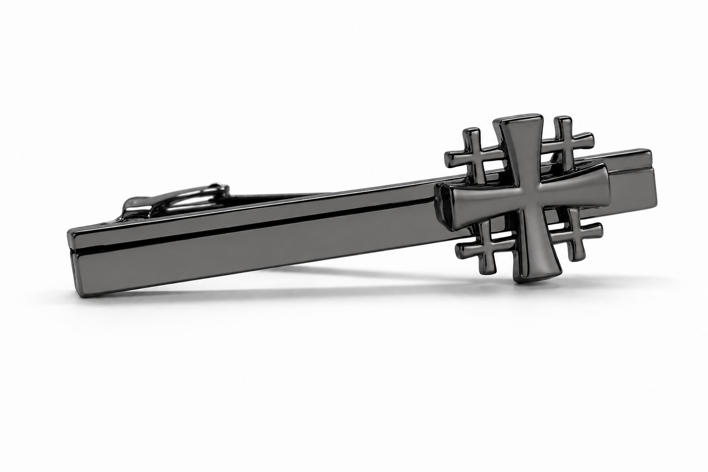 Gunmetal Jerusalem Cross Cut-Out Tie Clip | Catholic Men's Tie Bar | PREORDER – Ships September 1