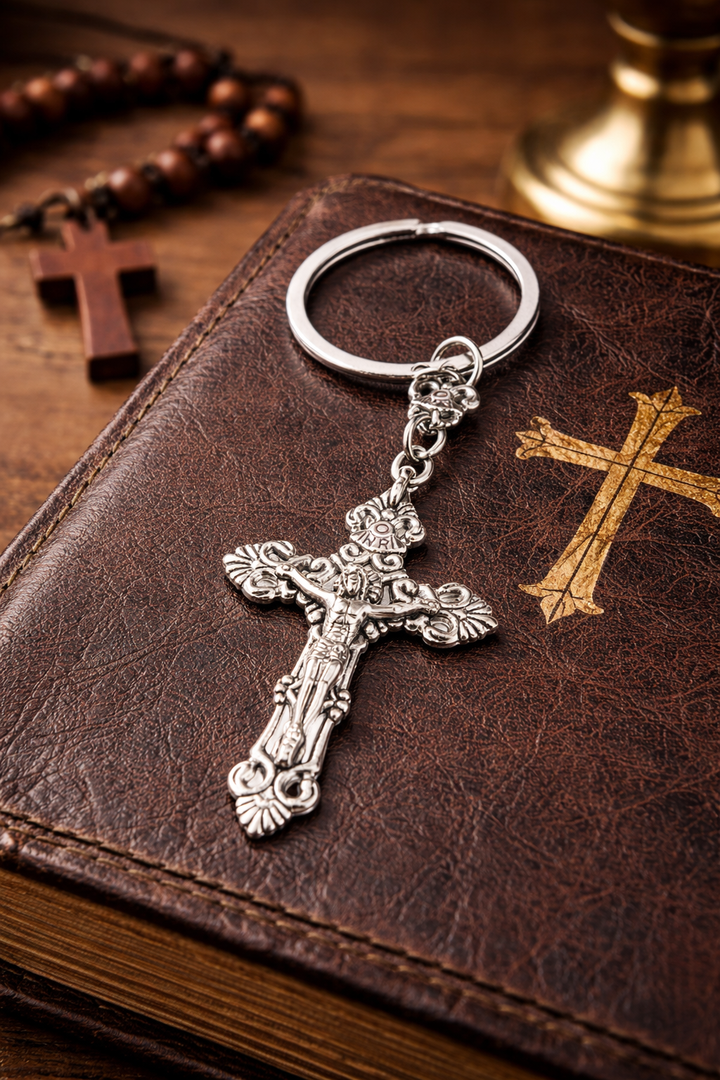 Christian crucifix keychain gift ready religious key ring for baptism or confirmation gift