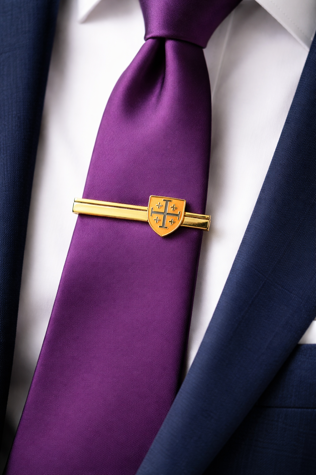 Christian gold Jerusalem Cross tie bar for men