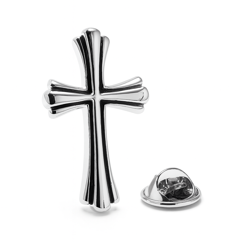 silver cross lapel pin