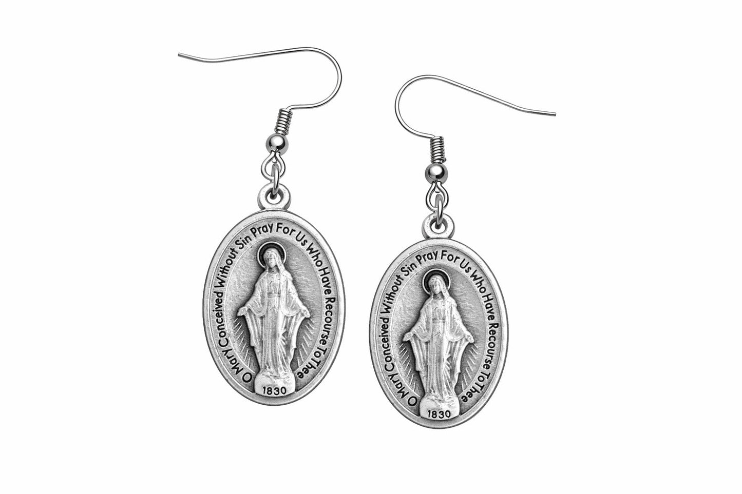 miraculous medal virgin mary dangle earrings