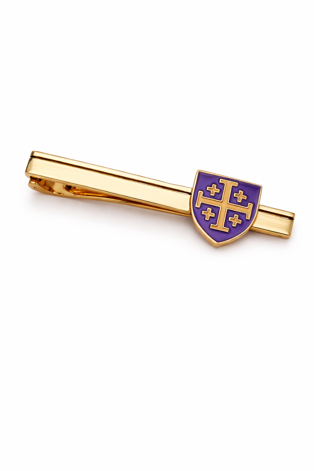 Faith-based men’s tie clip with Jerusalem Cross shield