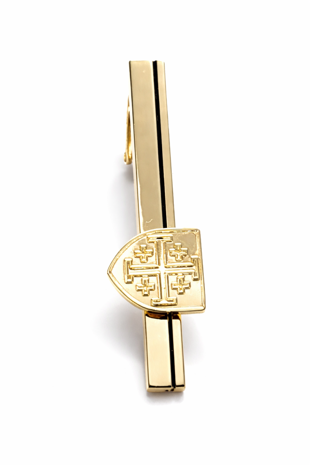 catholic cross tie clip gold shield design