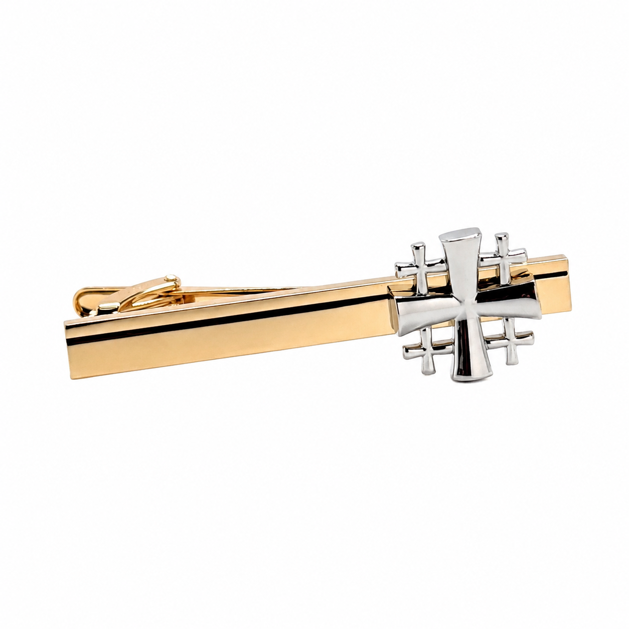 Gold and Silver Jerusalem Cross Tie Clip for Christian Men Religious Faith Accessory