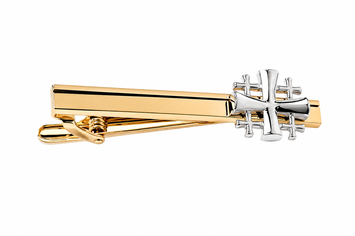 Gold and Silver Jerusalem Cross Tie Clip for Christian Men Religious Faith Accessory