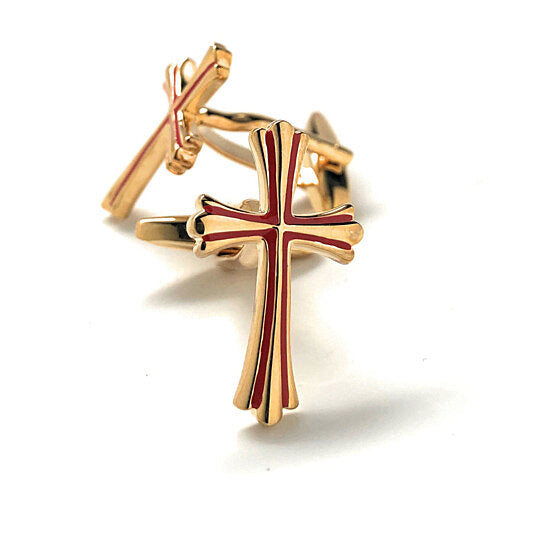 gold and red cross cufflinks for men