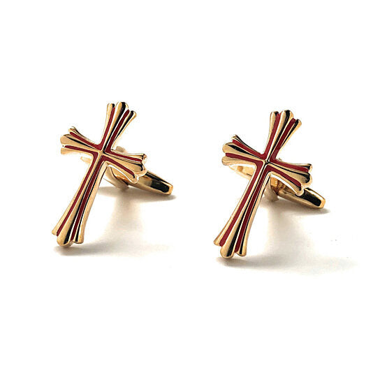 christian cross cufflinks gold red enamel