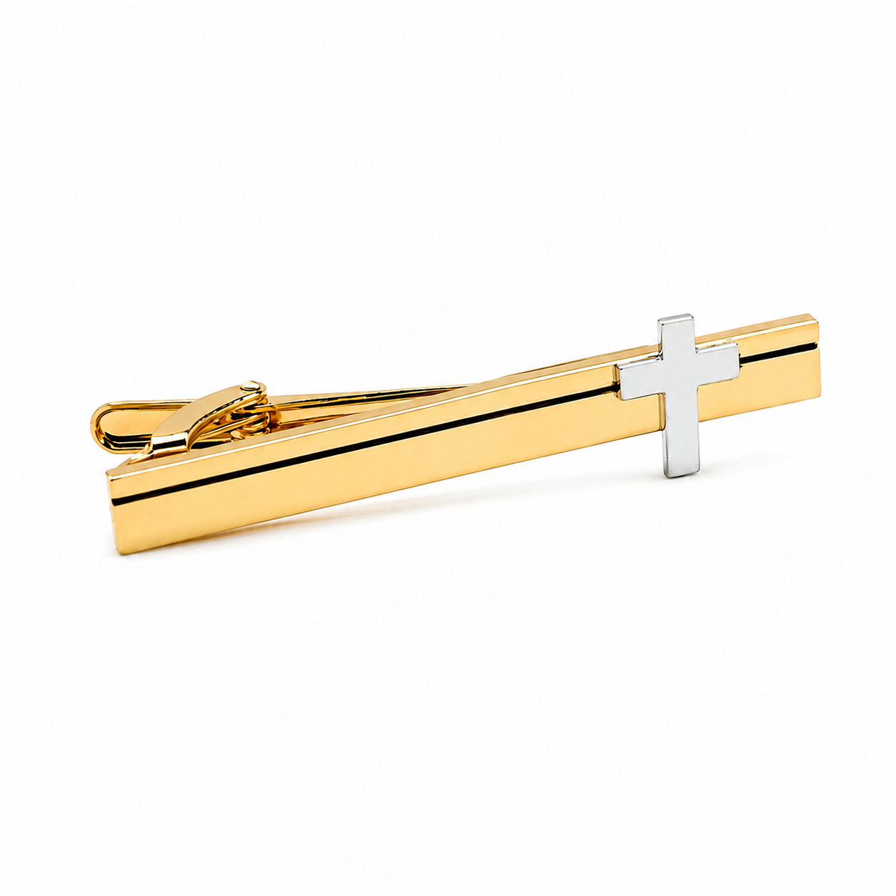 Gold Cross Tie Clip for Men with Silver Christian Cross – Faith Inspired Religious Tie Bar Accessory