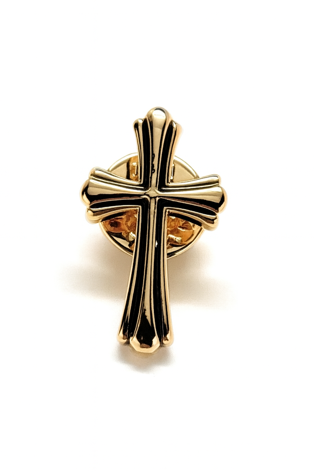 gold cross lapel pin with black enamel