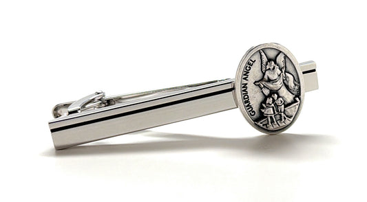 Guardian Angel silver tie clip for men religious tie bar made in Italy