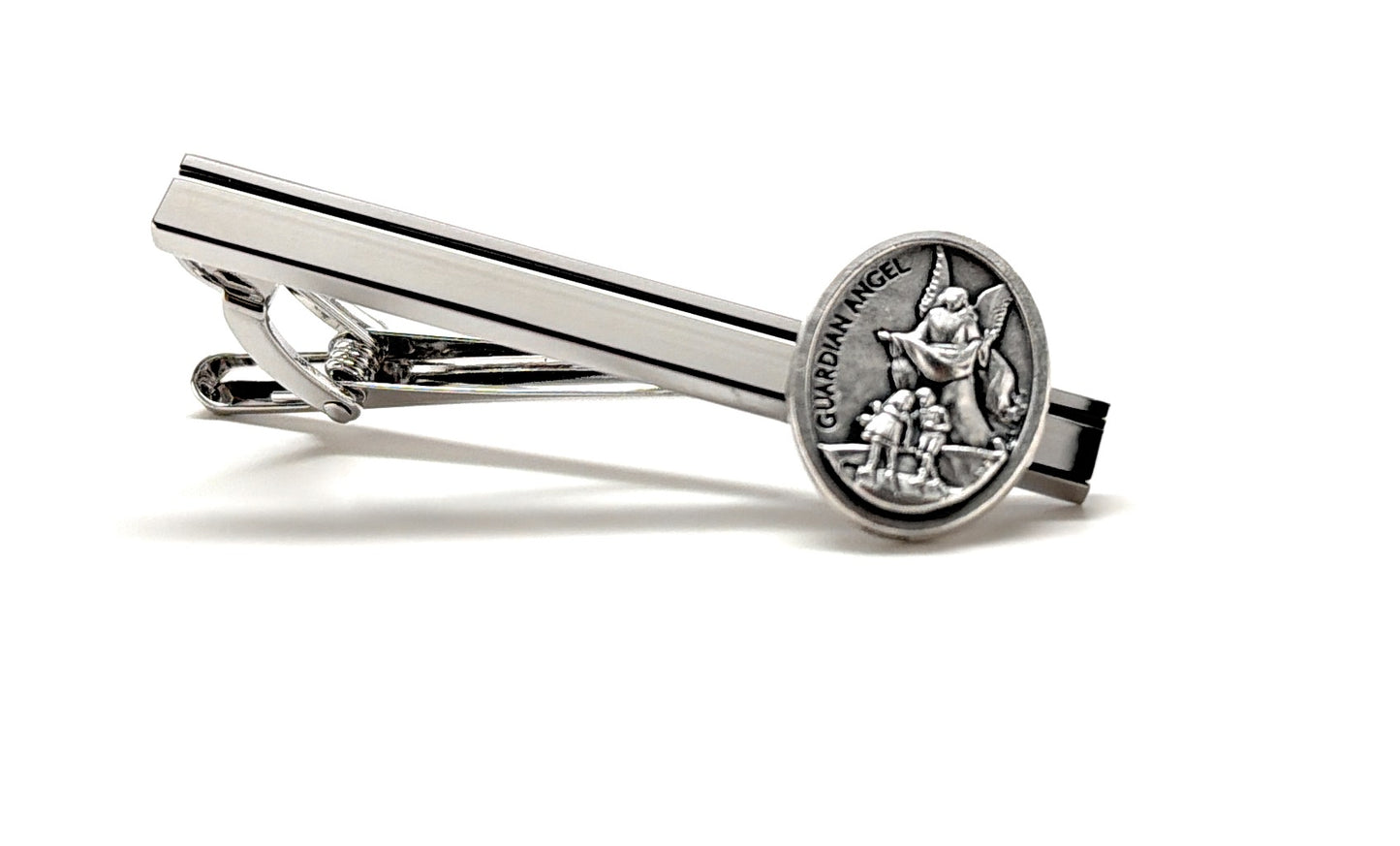 Guardian Angel silver tie clip for men religious tie bar made in Italy