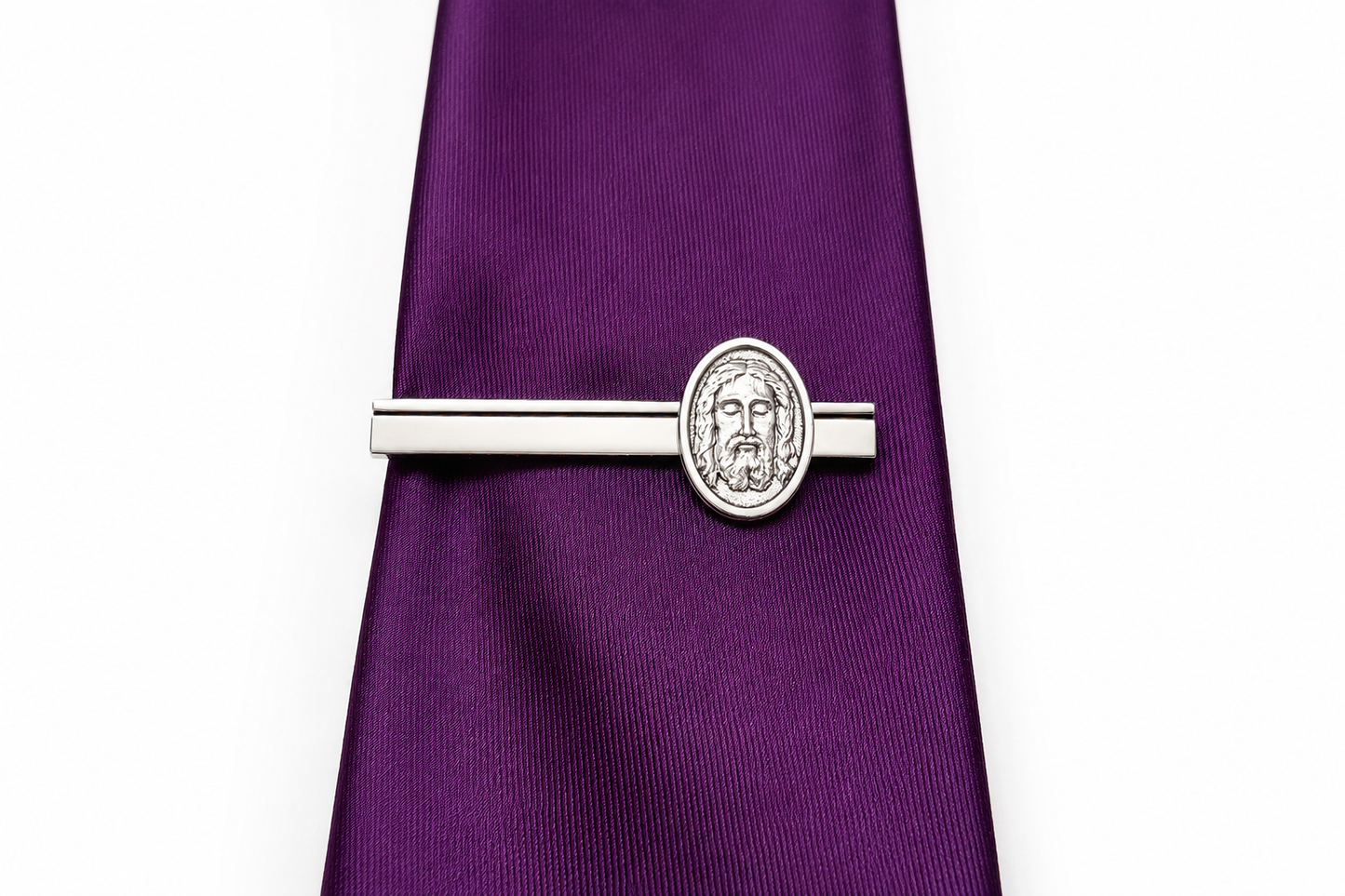 Catholic Jesus tie clip for men elegant silver tie bar religious gift for husband or dad