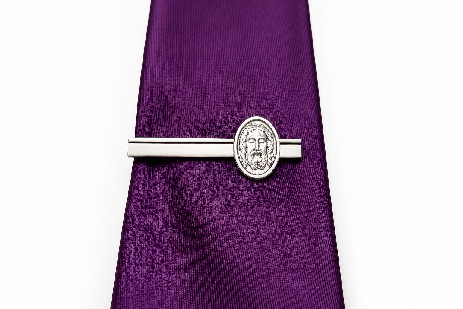 Catholic Jesus tie clip for men elegant silver tie bar religious gift for husband or dad