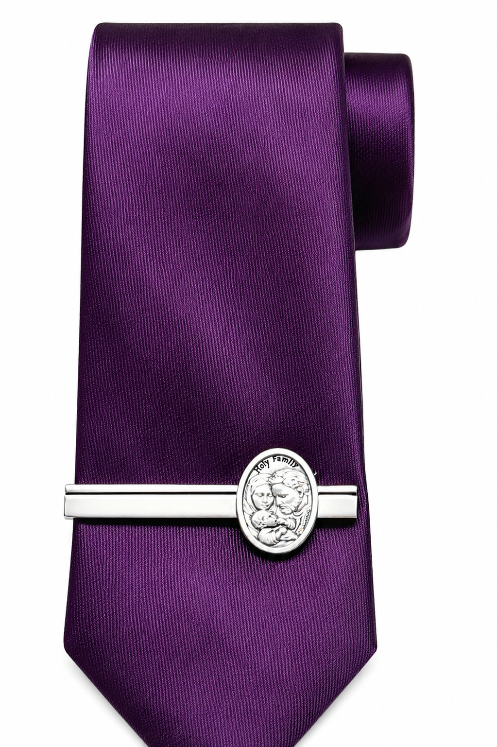 religious tie clip for men featuring Jesus Mary Joseph Catholic accessory silver tie bar