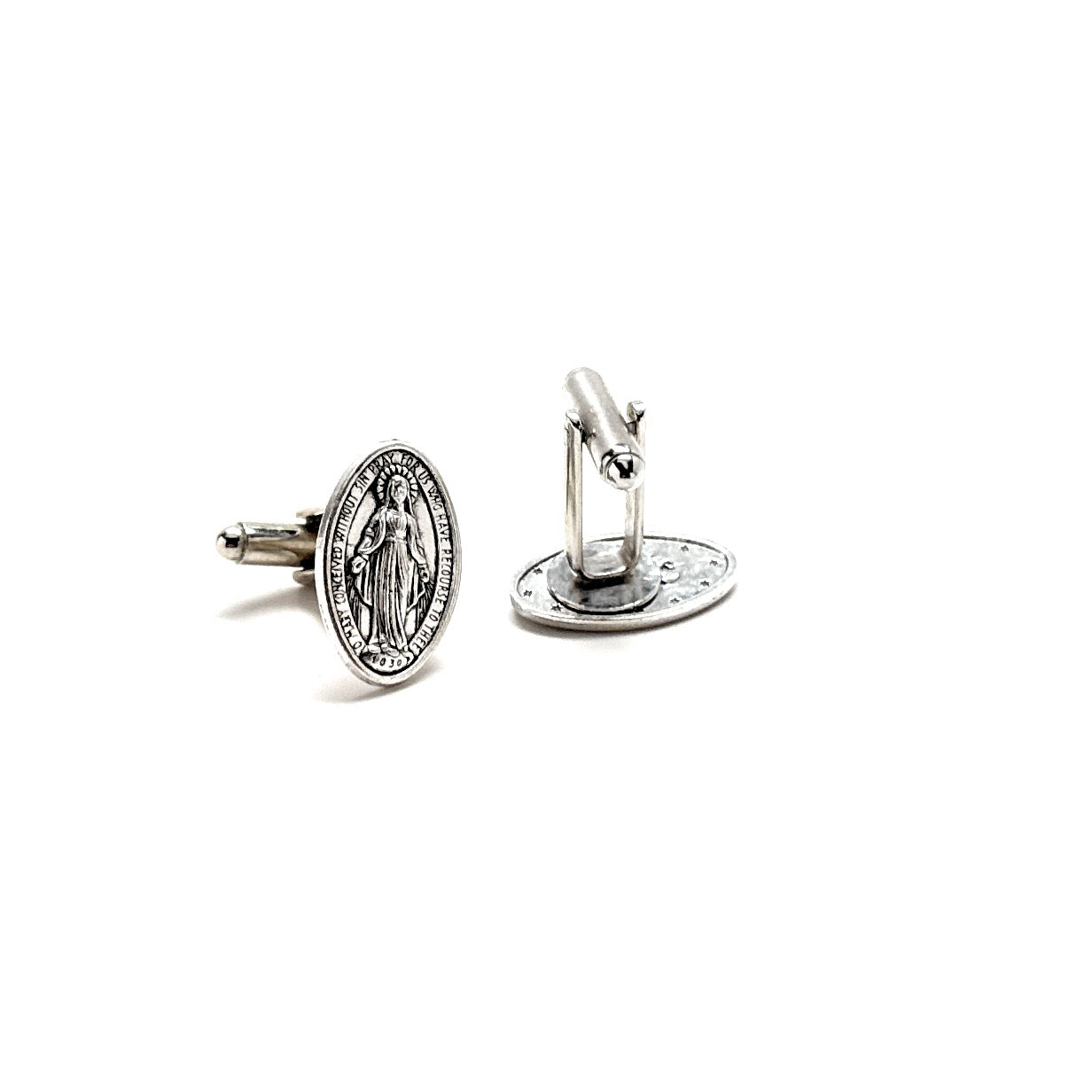 Marian devotional cufflinks for Mass and formal wear