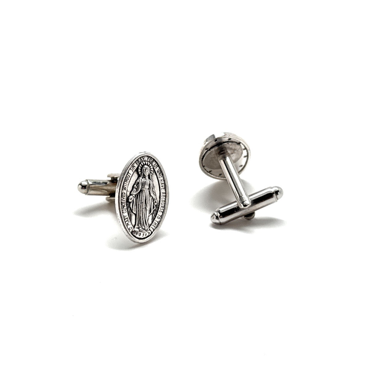 Silver religious cufflinks for Catholic men