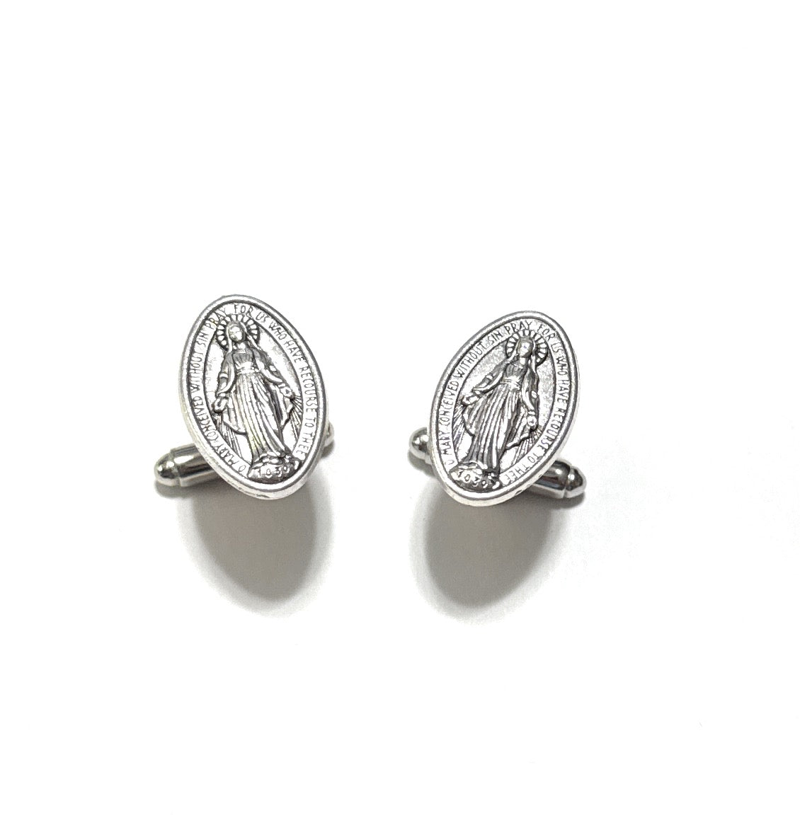 Silver religious cufflinks for Catholic men