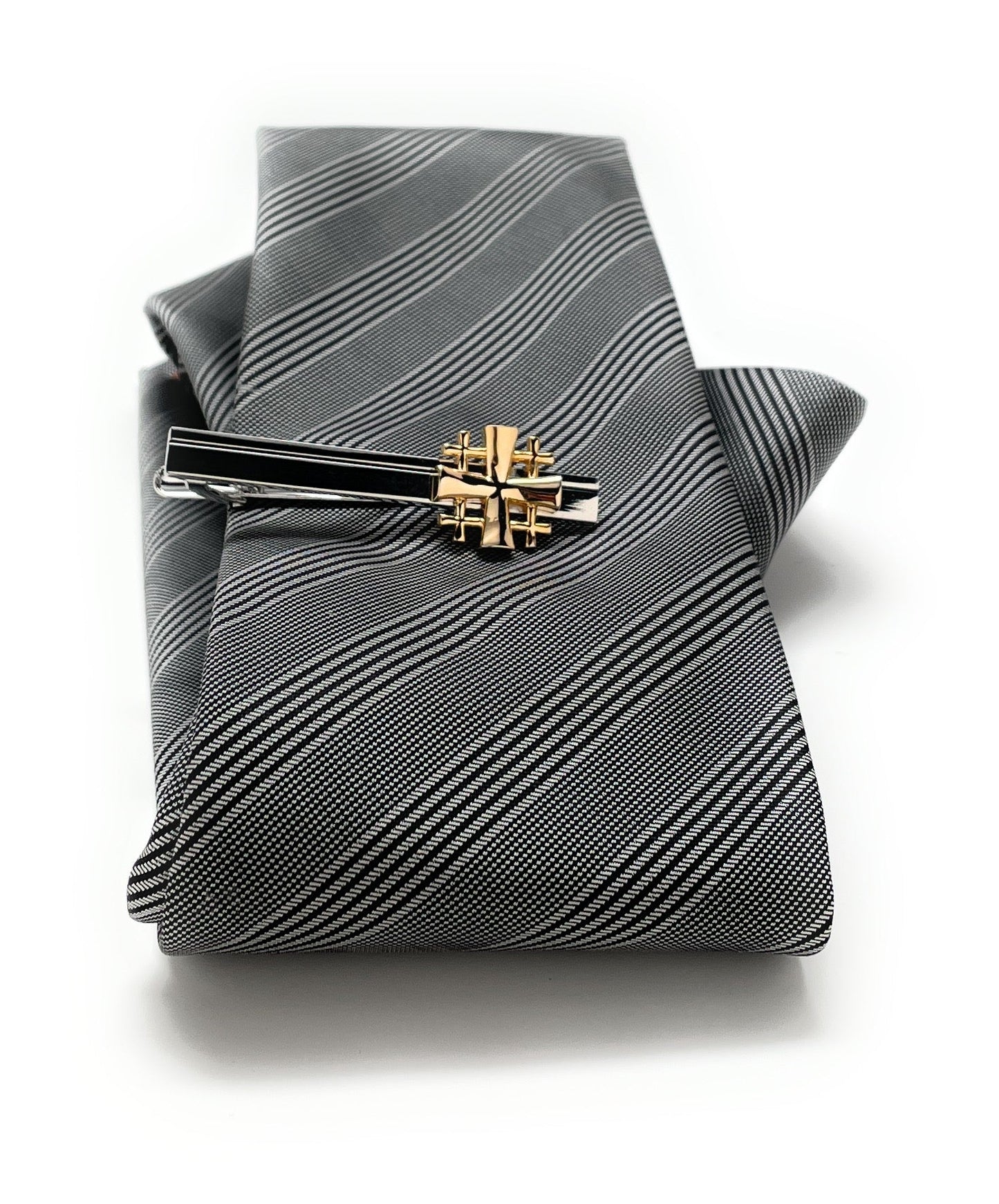 Jerusalem Cross silver and gold tie bar for Christian men