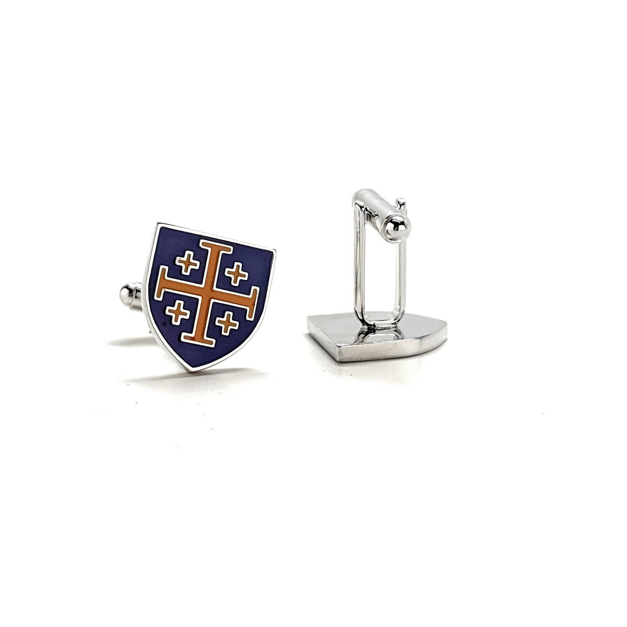 Jerusalem Cross shield cufflinks purple gold
