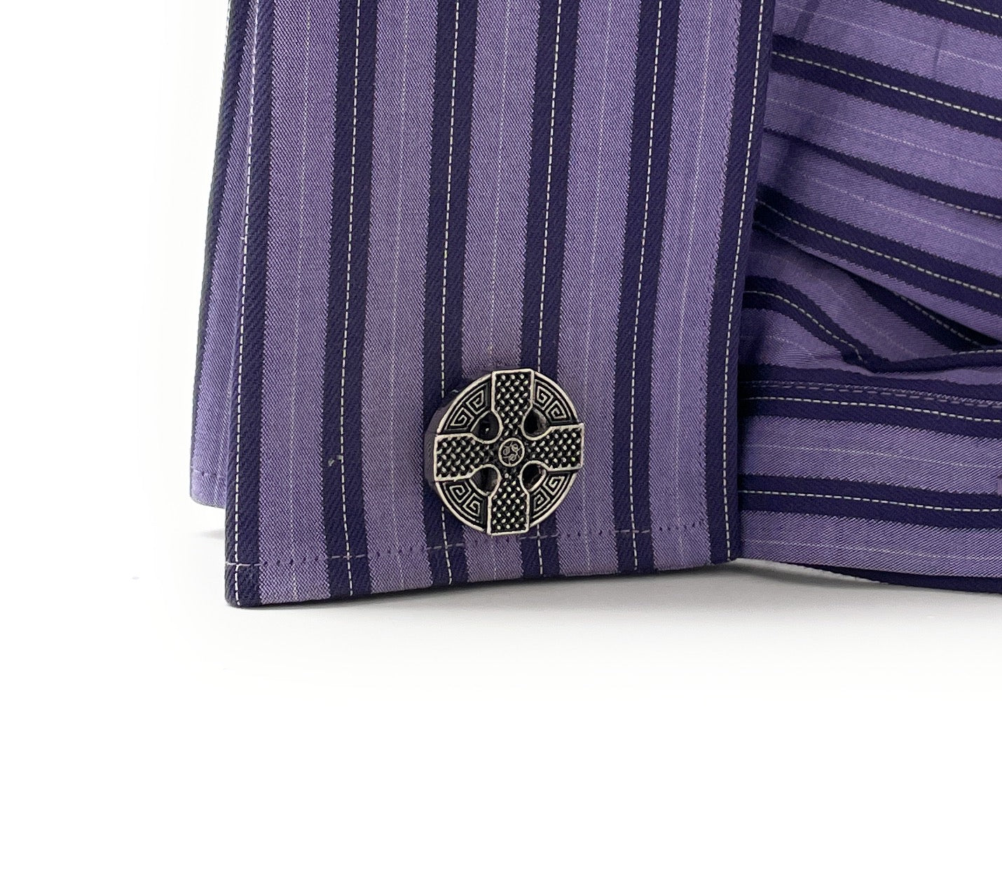 Purple striped Christian wedding cufflinks Celtic design