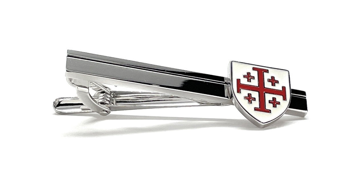 Christian men’s tie bar featuring Jerusalem Cross design
