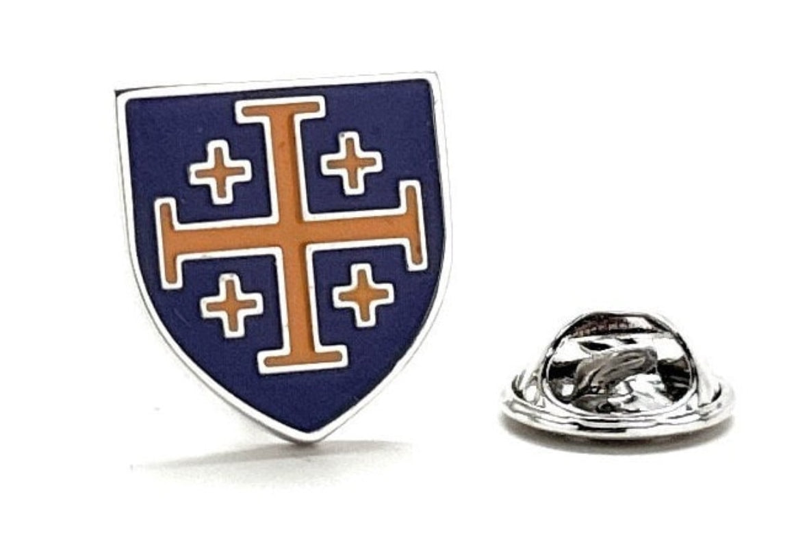 royal crusaders shield lapel pin purple gold