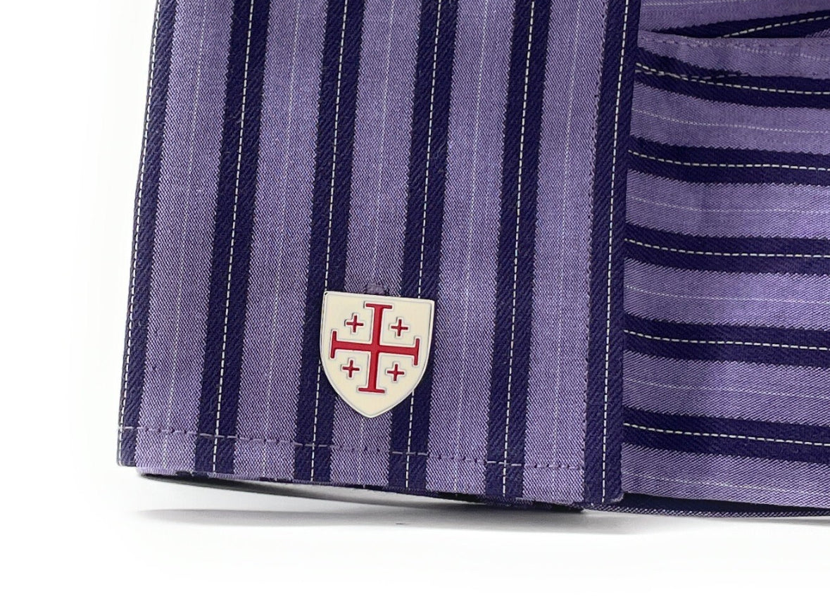 Christian Jerusalem cross cufflinks on dress shirt