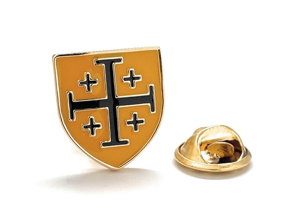 crusaders shield lapel pin black yellow