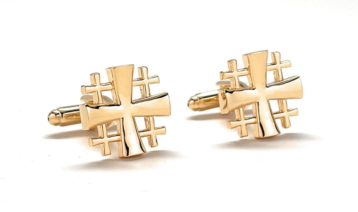 gold jerusalem cross cufflinks front view