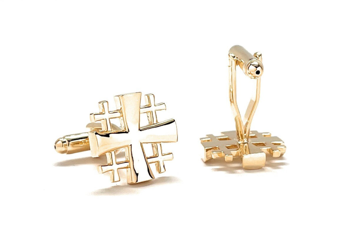 gold jerusalem cross cufflinks side view
