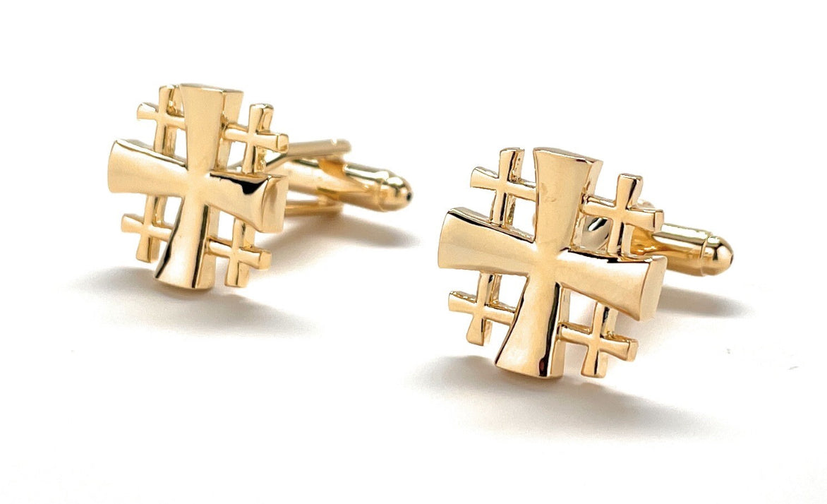 gold jerusalem cross cufflinks front view