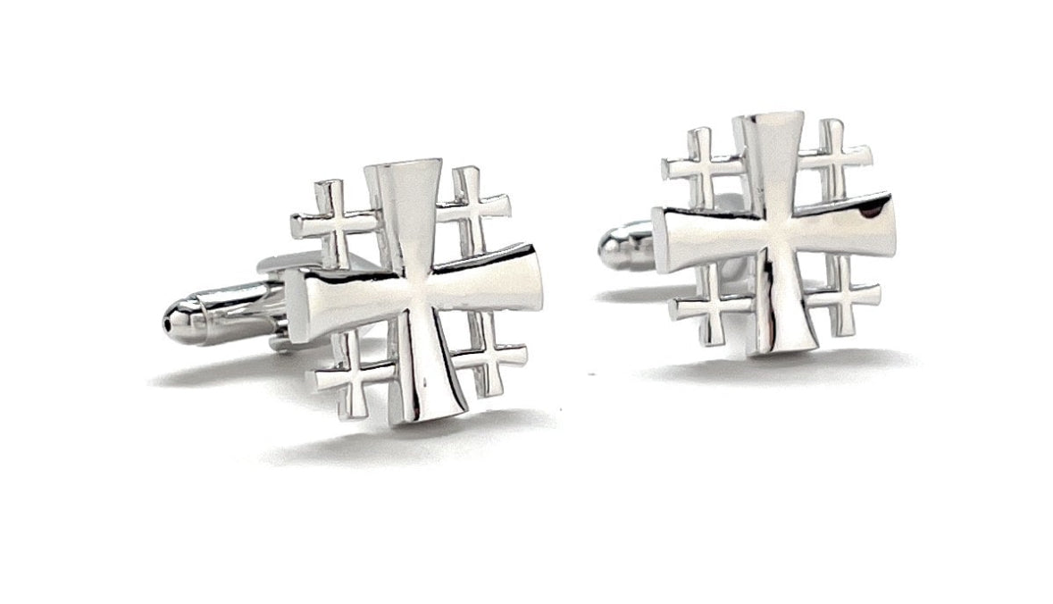 Jerusalem cross cufflinks silver crusader shield cut out