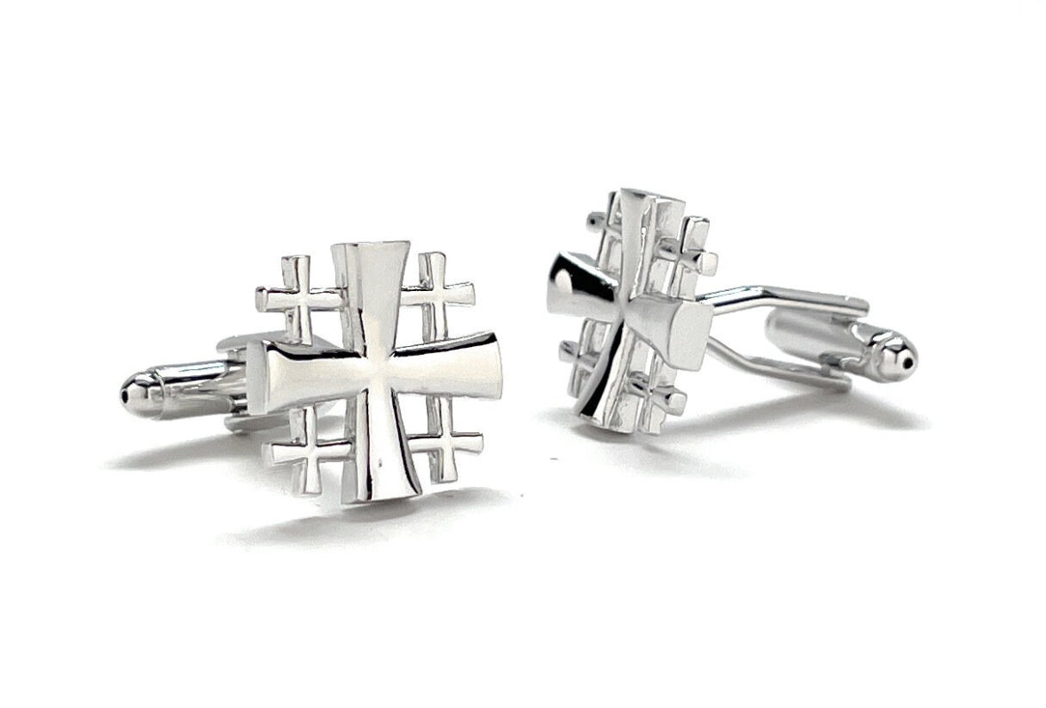 Side view of crusader shield cufflinks bullet back