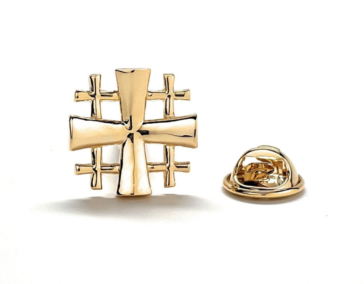 gold jerusalem cross lapel pin crusaders shield