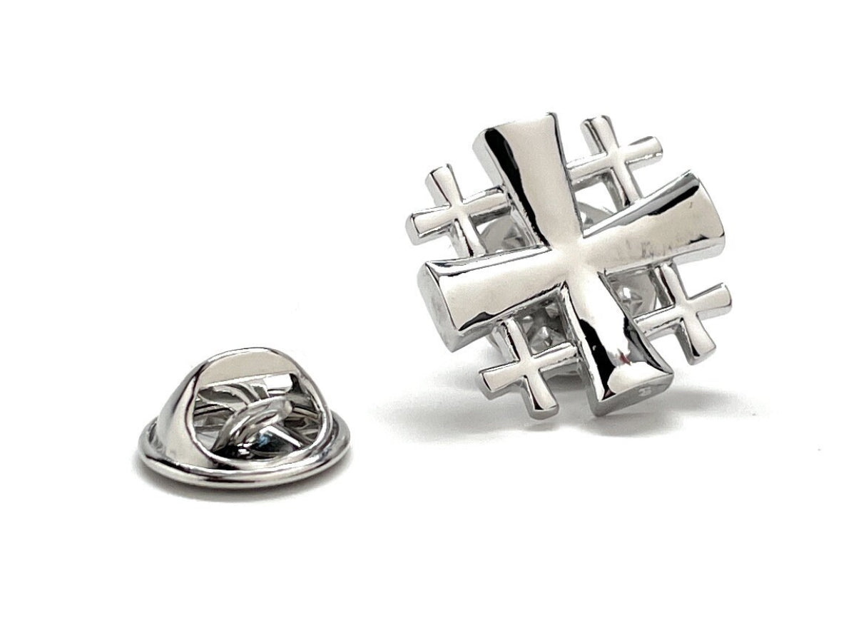 jerusalem cross lapel pin silver cut out